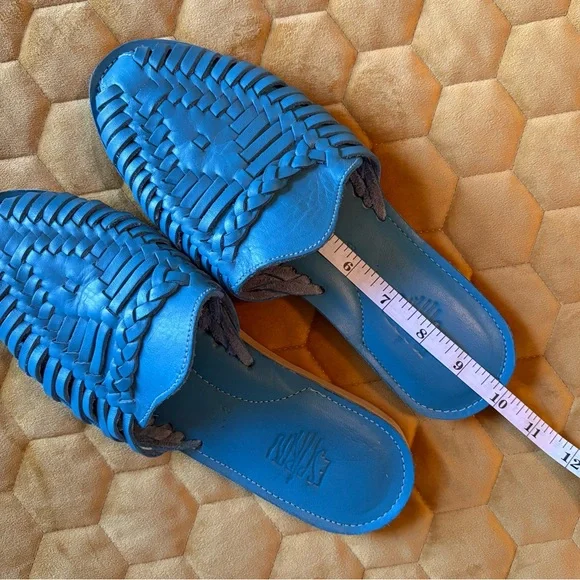 Blue Woven Leather Slip-On Huarache Mules - Picture 5 of 7